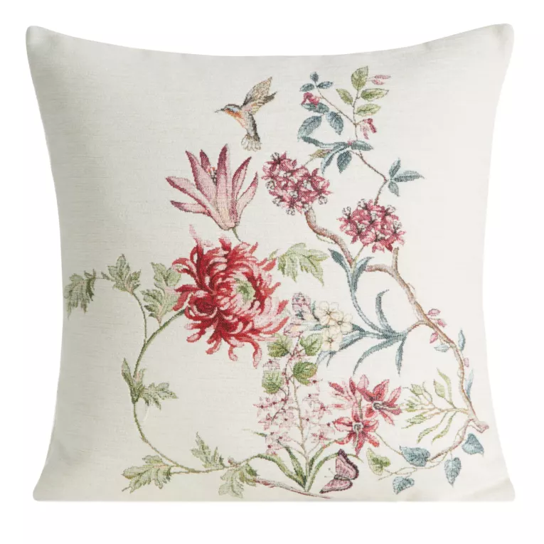 Poszewka na poduszkę 45x45 cm szenilowa zdobiona subtelnym wzorem kwiatów naturalna Eurofirany