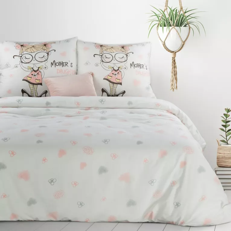 Pościel dla dziewczynki 160x200 bawełniana kolor biały, pudrowy Design 91 Eurofirany