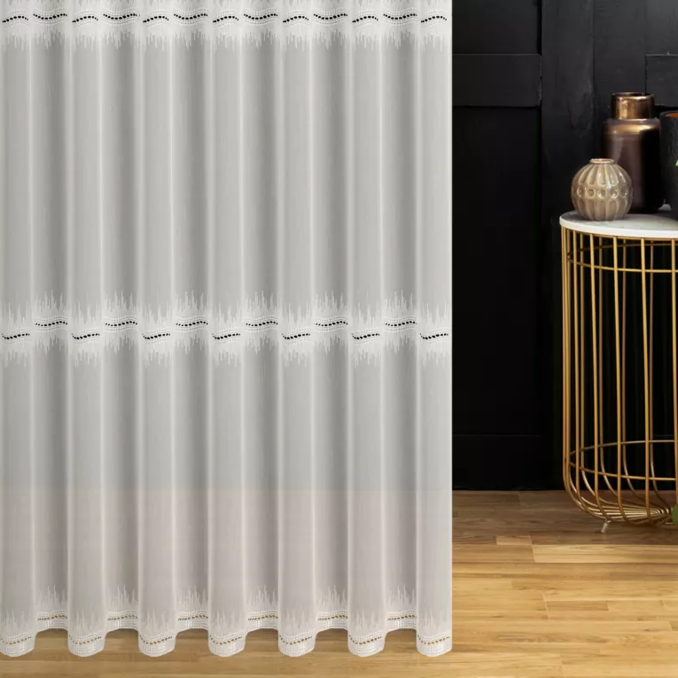 Tkanina firanowa typu aden z poziomym haftem z mereżką Eurofirany