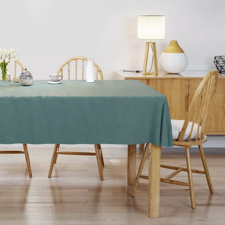 Obrus szyty turkusowy tkanina zaciemniająca, strukturalna typu dimout