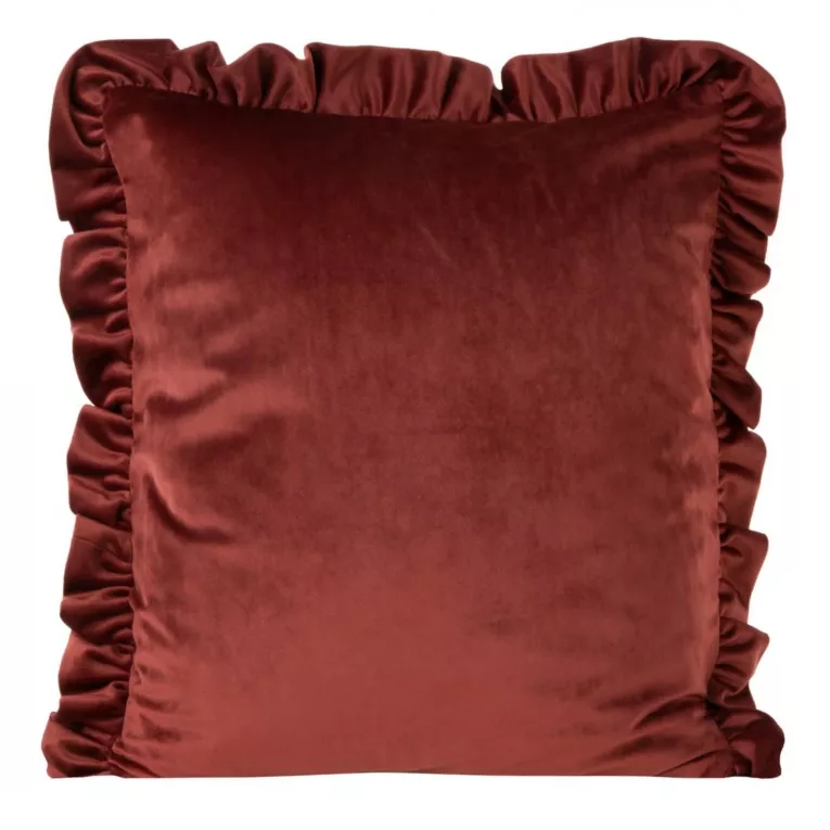 Poszewka na poduszkę 45x45 cm welwetowa zdobiona na brzegach falbanami bordowa VELVET 25 EUROFIRANY PREMIUM