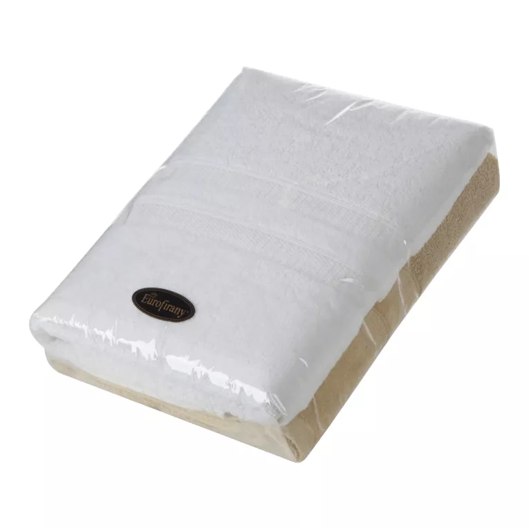 Zestaw ręczników bawełnianych na prezent 2 szt 70x140 cm kolor biały, musztardowy z bordiurą w pasy Eurofirany