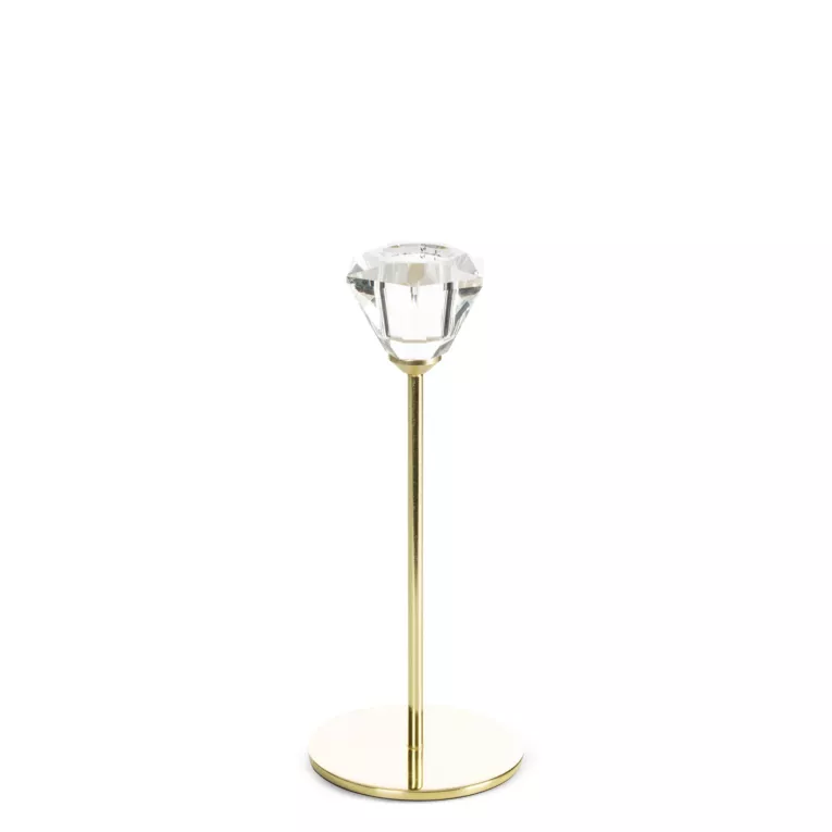 Świecznik dekoracyjny transparentny, złoty z subtelnym kryształem średnica 8x19 cm SALMA  Eurofirany