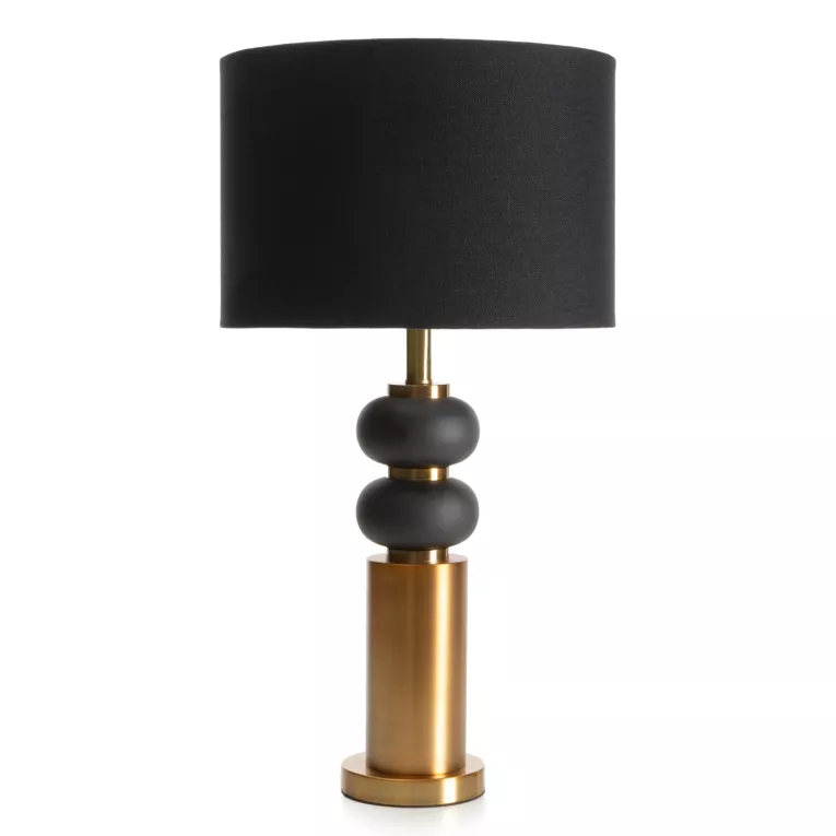 Lampa stołowa do salonu czarno, złota SOPHIA o designerskim kształcie z matowym abażurem Eurofirany