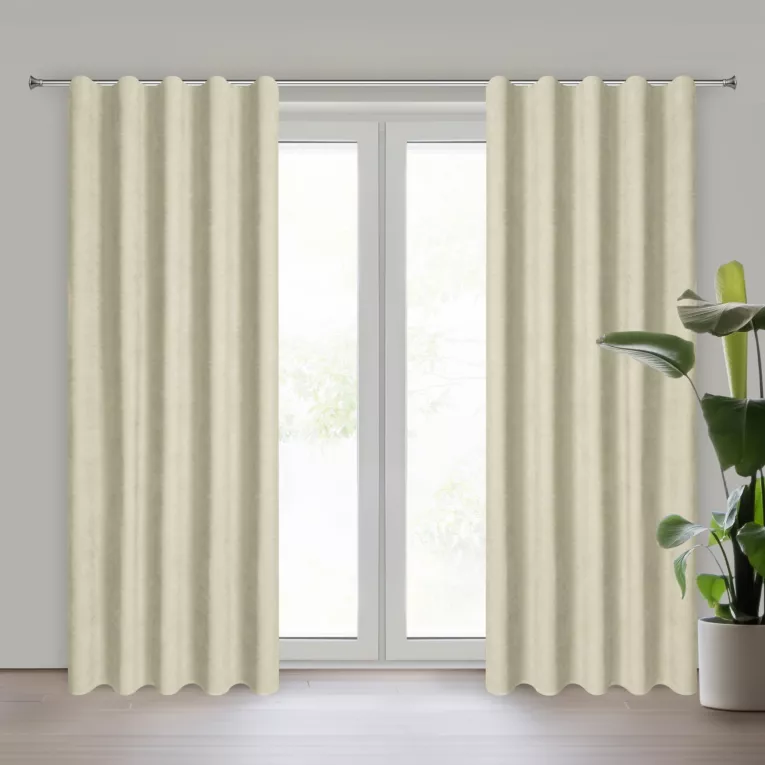 Zasłona jasnobeżowa z tkaniny welurowej 50x220 cm fala 1:1,5 Dora Eurofirany
