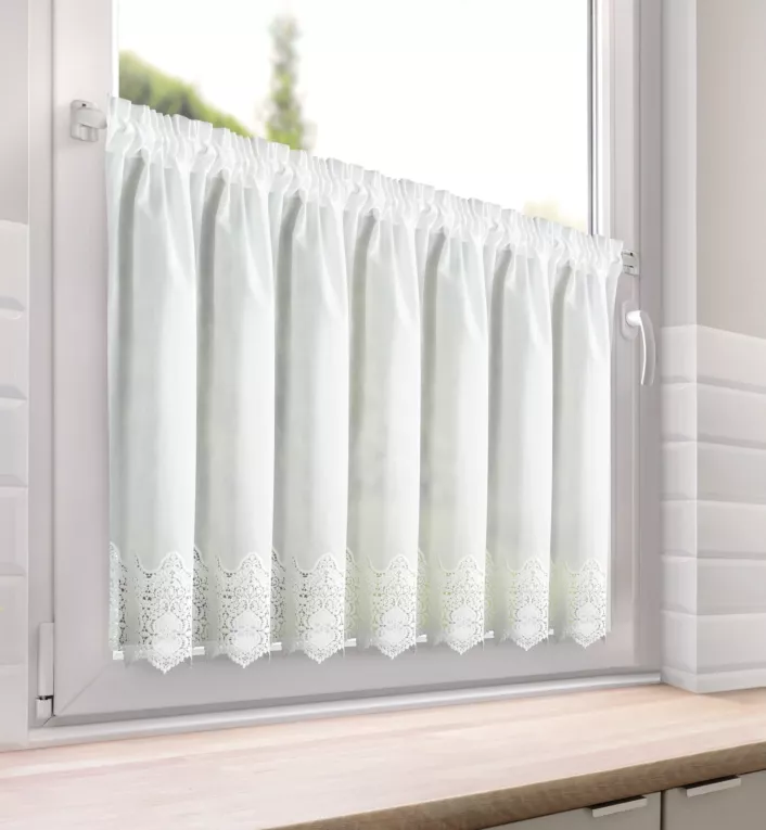 Zazdrostka biała z bawełny zdobiona ażurowym haftem 70x150 cm tunel - SOLA Eurofirany