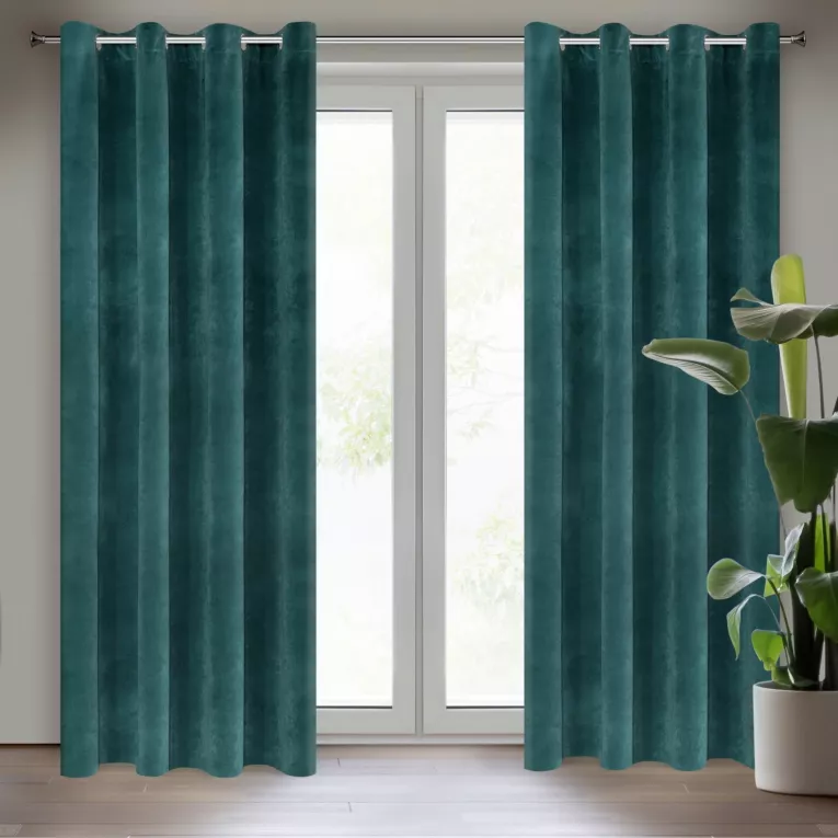 Zasłona ciemnoturkusowa z ekskluzywnego matowego welwetu 140x250 cm przelotka VILLA Eurofirany