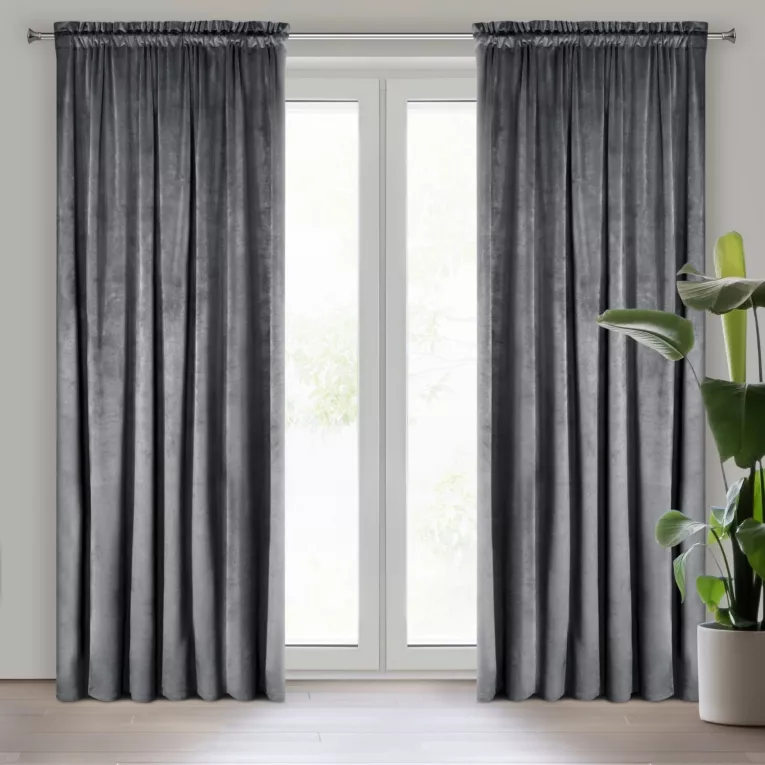 Zasłona grafitowa z tkaniny welwetowej 135x300 cm taśma ROSA Design 91 Eurofirany