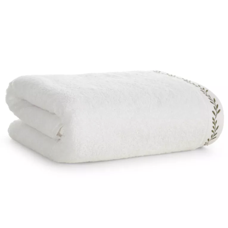 Ręcznik kąpielowy 70x140 cm bawełniany kolor biało, oliwkowy zdobiony haftowaną bordiurą 500 g/m2 SELENE Eurofirany