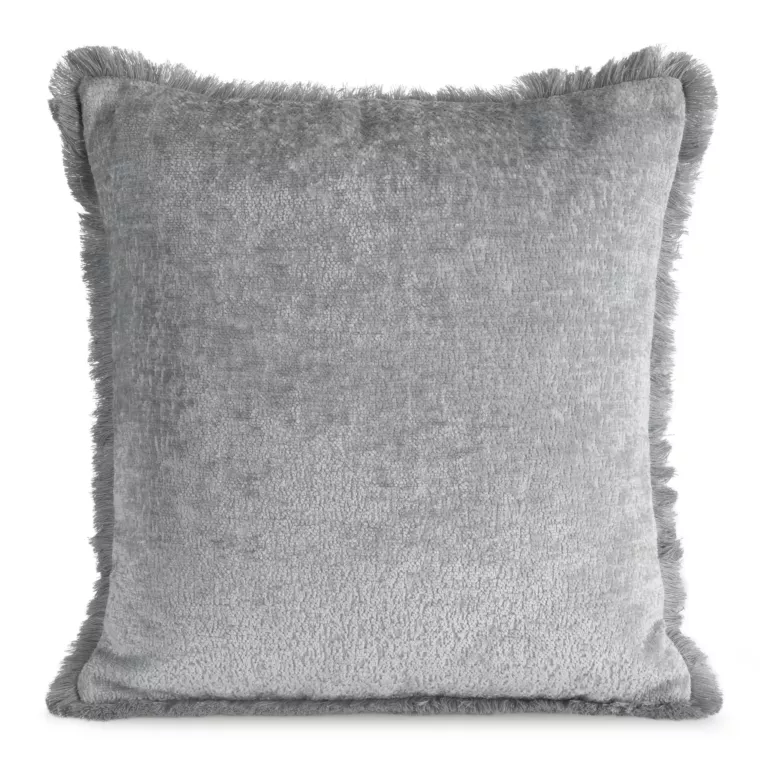 Poszewka na poduszkę 45x45 cm z szenilowej nici zdobiona subtelnymi frędzlami srebrna ADIA Eurofirany