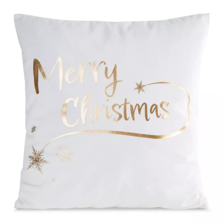Poszewka na poduszkę 45x45 cm welwetowa biało, szampańska zdobiona  nadrukiem JOY Eurofirany