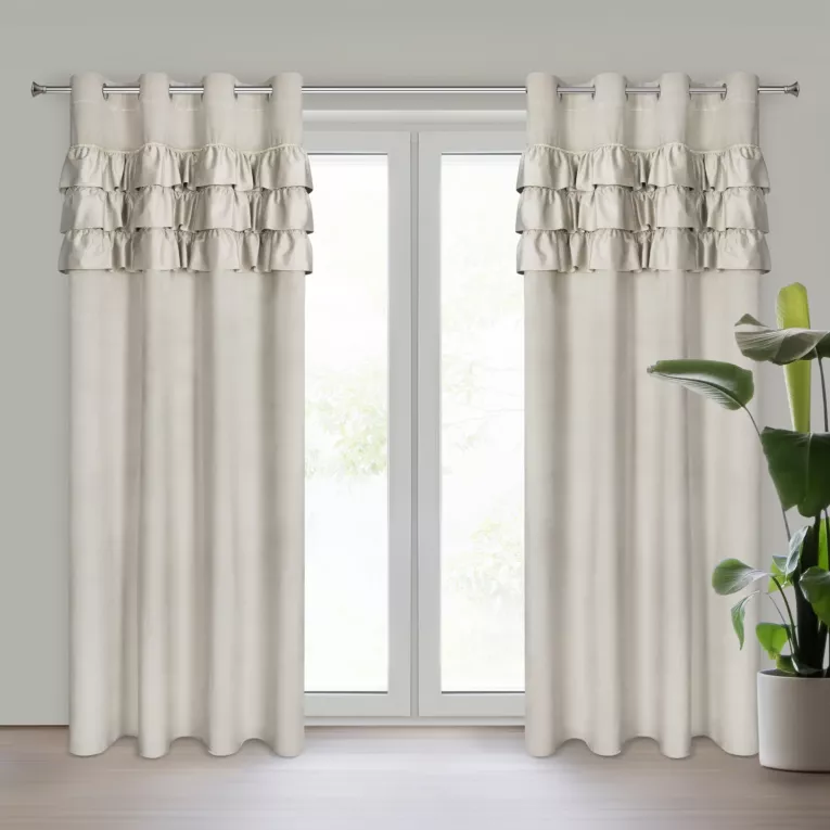 Zasłona beżowa zdobiona falbanami z welwetu 140x250 cm przelotka SAMI Eurofirany