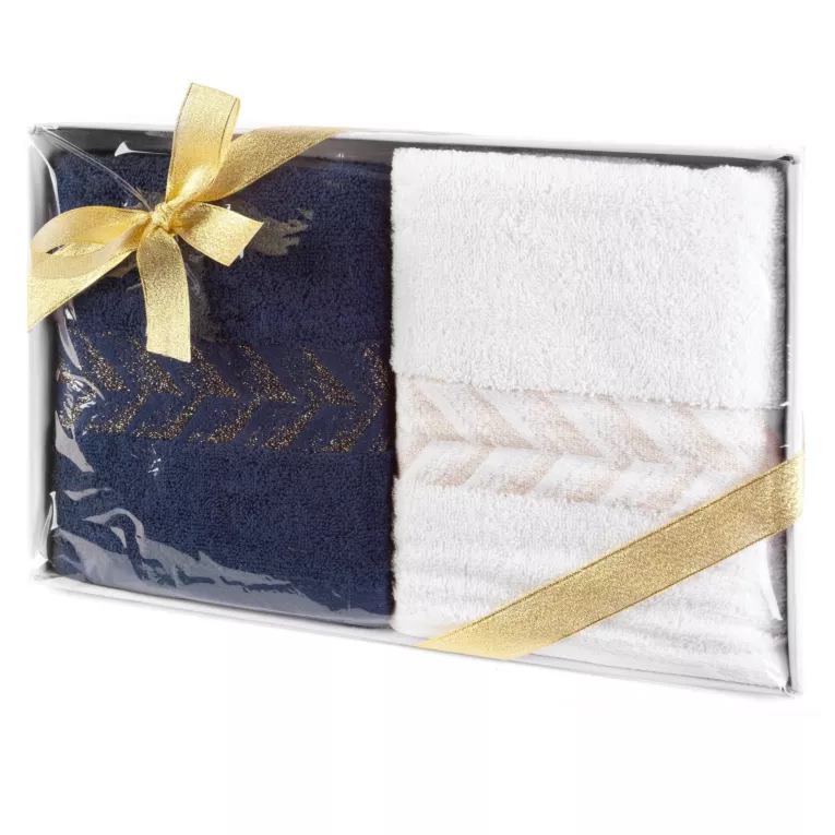 Zestaw ręczników bawełnianych 2 szt 50x90 cm kolor biały, granatowy 450 g/m2 GLOW Eurofirany