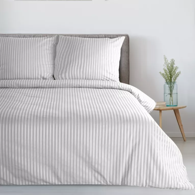 Pościel 160x200 z bawełną kolor srebrny w drobne paseczki Eurofirany