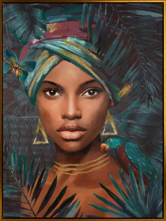 Obraz ręcznie malowany na płótnie w złotej ramce portret