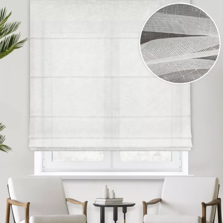 Roleta rzymska ALBERTA kremowa z półprzezroczystej matowej tkaniny o naturalnym splocie