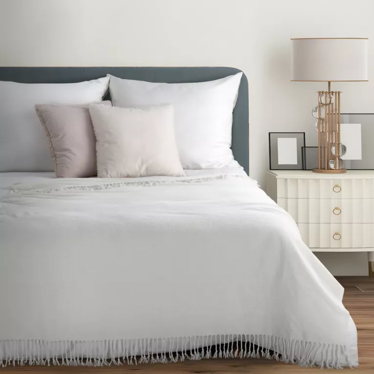 Koc 130x170 cm biały z frędzlami JOYCE Eurofirany