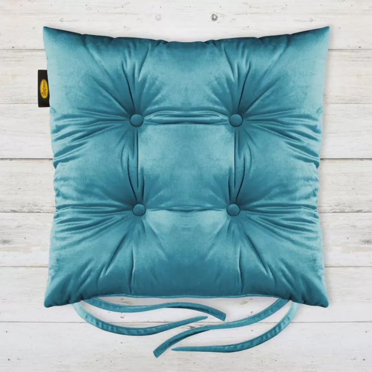 Poduszka na krzesło dwustronna 40 x 40 x 8 cm welwetowa ciemnoturkusowa Eurofirany