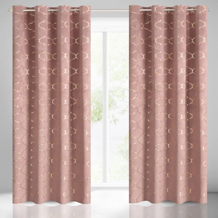 GISEL RÓŻOWA ZASŁONA Z WELWETU KONICZYNA MAROKAŃSKA NA PRZELOTKACH 140x250 cm EUROFIRANY