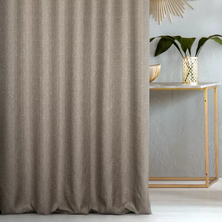 Zasłona szyta na taśmie 5 cm beżowo popielata z eleganckiej tkaniny w nieregularny drobny wzór