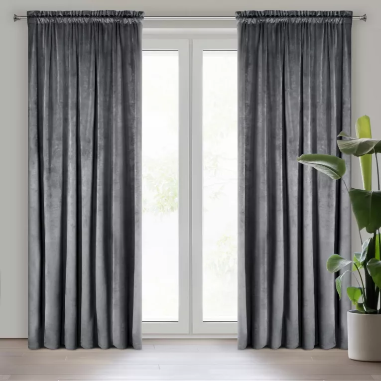 Zasłona grafitowa z matowego welwetu 140x270 cm taśma MELANIE Eurofirany