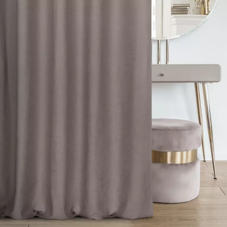 Zasłona szyta na taśmie fala popielata o naturalnym, gęstym splocie w stylu eko