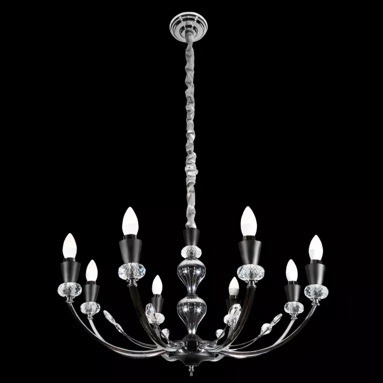 Lampa wisząca do salonu srebrna MELBA ośmioramienna z kryształami Eurofirany