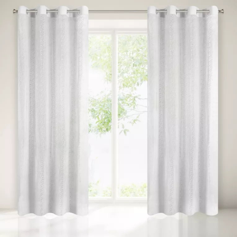 JOWITA BIAŁA FIRANA Z MATOWEJ TKANINY W NIEREGULARNEJ SIATECZKI 140x250 cm NA PRZELOTKACH