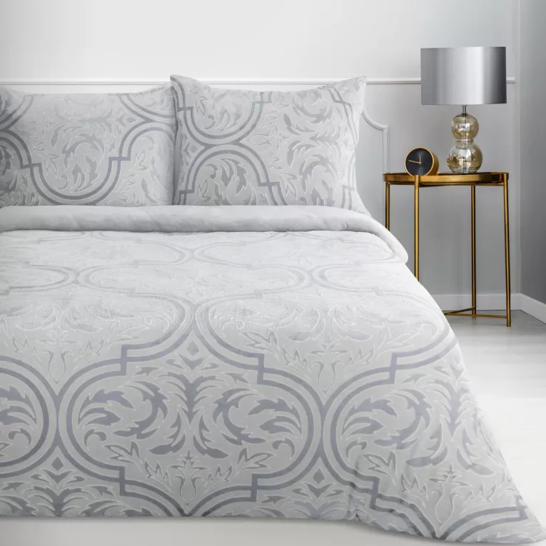 Pościel 220x200 z polaru kolor srebrny, stalowy z eleganckim wzorem FLANO Eurofirany