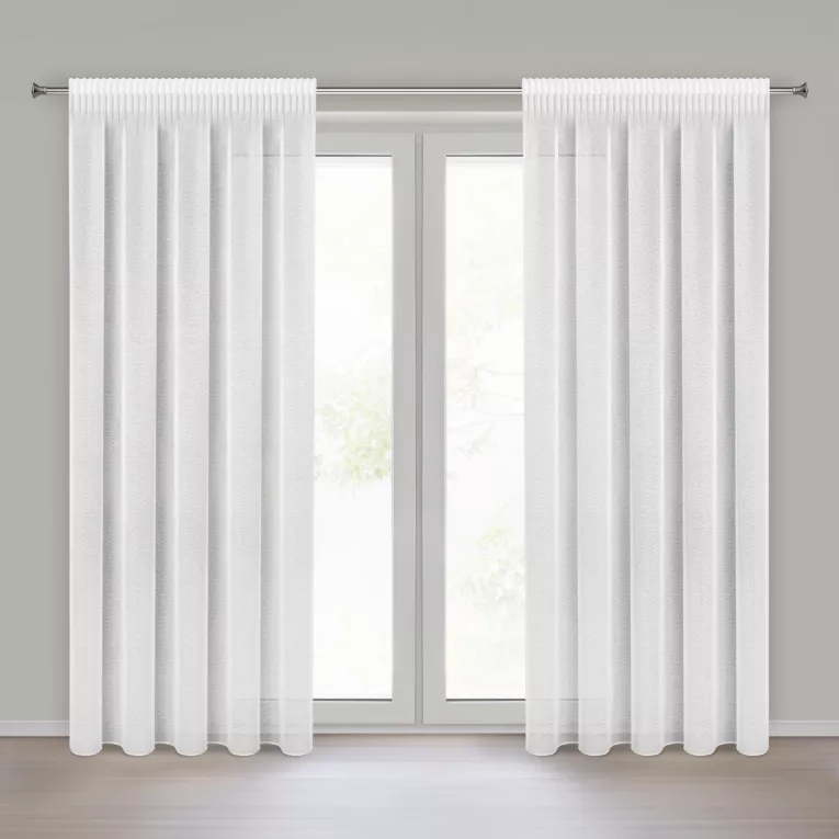 Firana biała z akcentem drobnego deszczyku 140x270 cm taśma RAIN Eurofirany