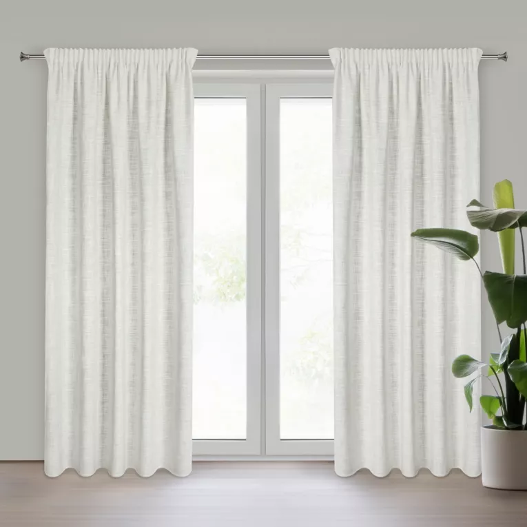 Zasłona beżowo, srebrna z dodatkiem lnu i błyszczącym akcentami 140x270 cm taśma ROSI Eurofirany