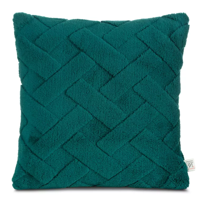 Poszewka na poduszkę 45x45 cm z miękkiego pluszu zdobiona wypukłym wzorem ciemnozielona CARO DESIGN 94 Eurofirany