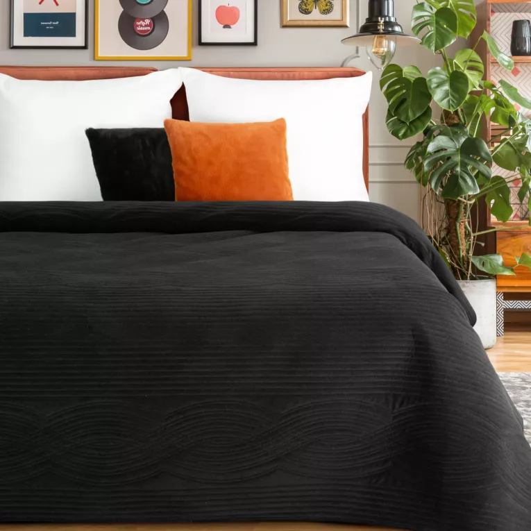 Narzuta welwetowa czarna 170x210 cm pikowana metodą hot press - VELVET2 Eurofiran