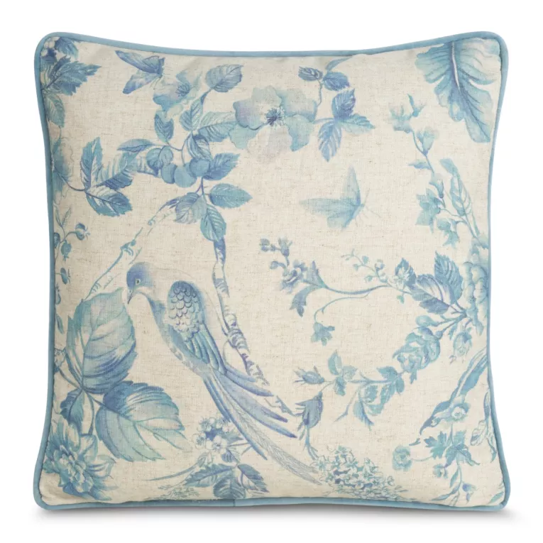 Poszewka na poduszkę 45x45 cm z bawełny i lnu z dwustronnym nadrukiem i kontrastującą wypustką na brzegach naturalno, niebieska JARITA Eurofirany