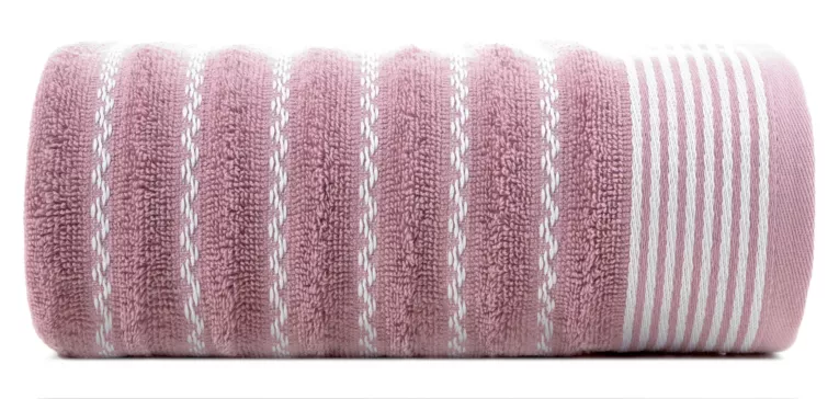 Ręcznik kąpielowy 50x90 cm bawełniany z motywem zygzaka oraz bordiurą w pasy kolor liliowy 450 g/m2 LEO Design 91 Eurofirany
