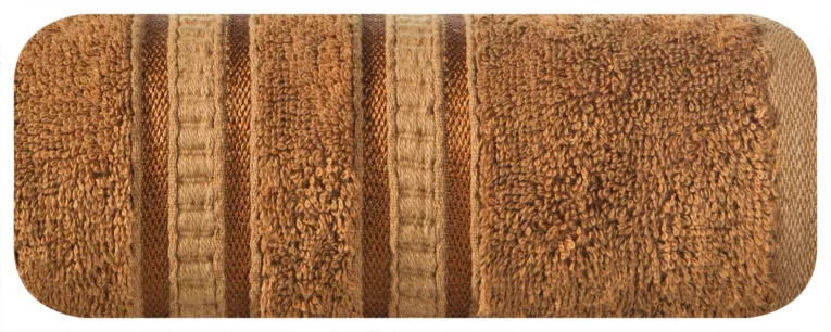 Ręcznik kąpielowy 70x140 cm bambusowy kolor jasnobrązowy zdobiony bordiurą w pasy 500 g/m2 MILA Eurofirany