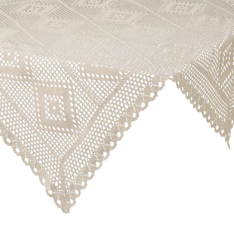 Bieżnik na stół 85x85 cm jasnobeżowy ażurowy OLIVIA w stylu boho Eurofirany