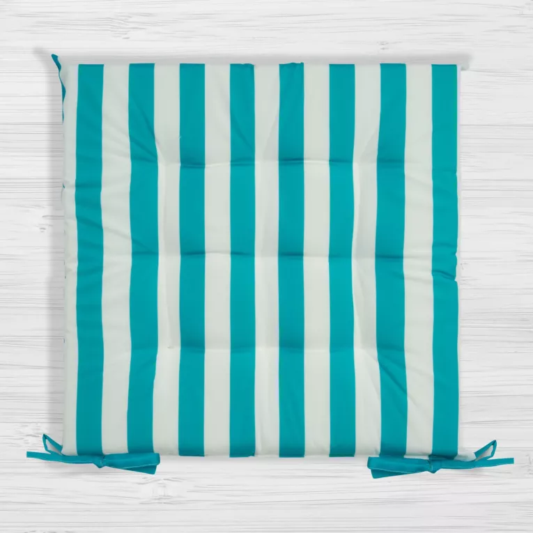 Poduszka na krzesło 40 x 40 x 5 cm wodoodporna niebiesko, biała zdobiony subtelnymi pasami GARDEN Eurofirany