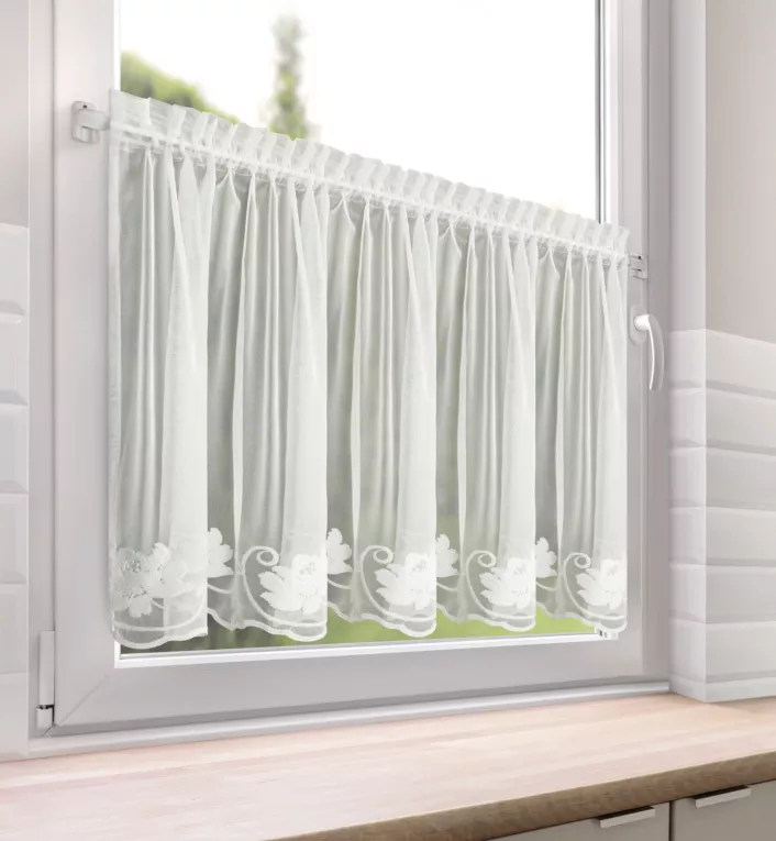 Zazdrostka biała z drobnej siateczki zdobiona subtelnym haftem 70x150 cm taśma - LETI Eurofirany