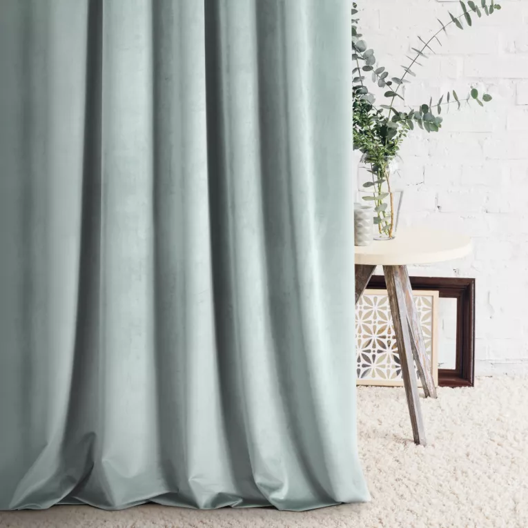 Zasłona szyta na flexach AGNES morska z miękkiej półmatowej tkaniny welwetowej