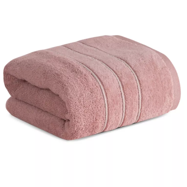 Ręcznik kąpielowy 70x140 cm bawełniany kolor pudrowy z welwetową bordiurą i kontrastującymi paseczkami 500 g/m2 SIBEL Eurofirany