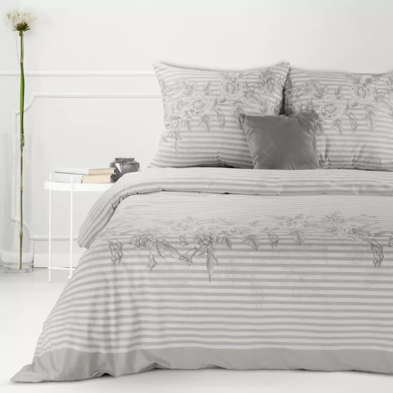 Pościel 160x200 bawełniana kolor jasnopopielaty w stylu rustykalnym SARA 8 Eurofirany