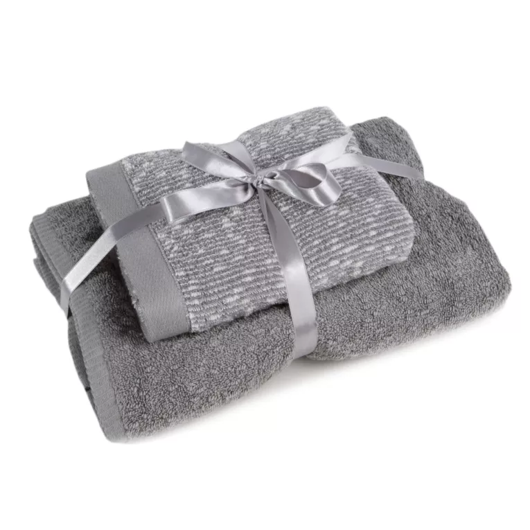 Zestaw ręczników bawełnianych na prezent 2 szt kolor stalowy,jasnostalowy z efektym bukli 550 g/m2 TAMINA Eurofirany