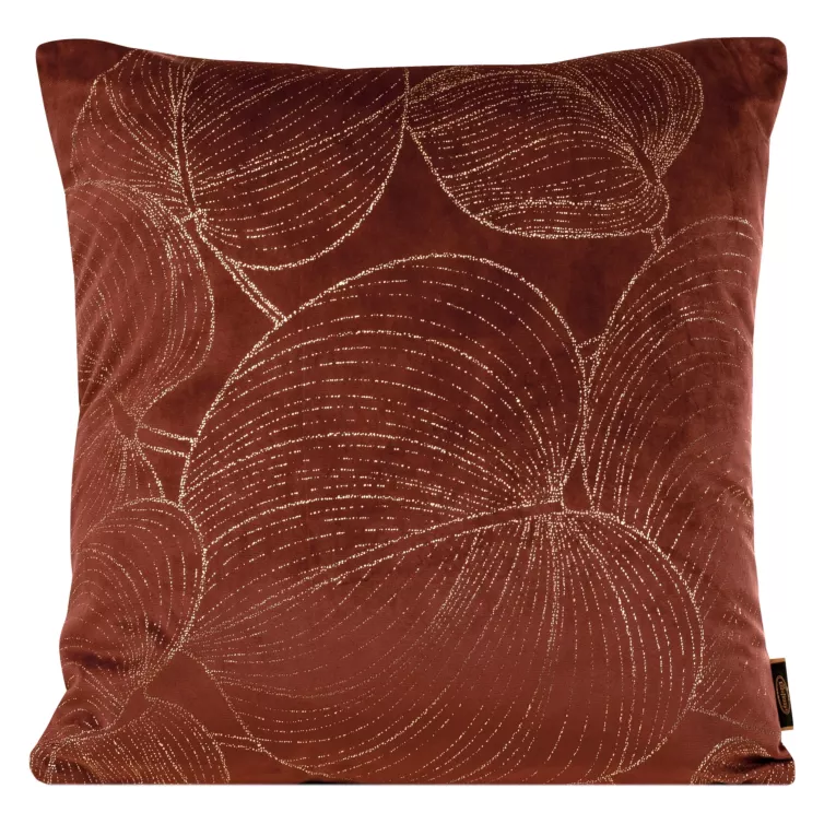 Poszewka na poduszkę 45x45 cm welwetowa ze złotym motywem liści bordowa BLINK 23 Eurofirany