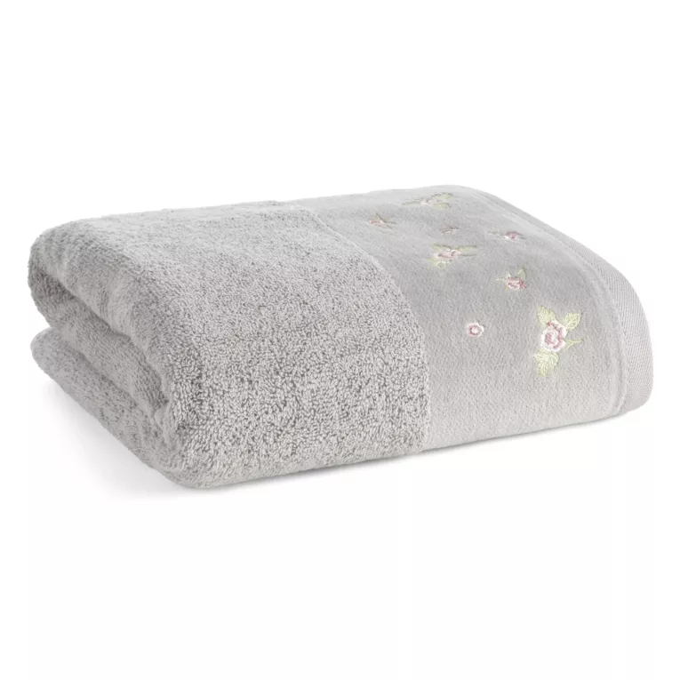 Ręcznik kąpielowy 50x90 cm bawełniany kolor stalowy zdobiony welurową bordiura i haftem DALIA Eurofirany