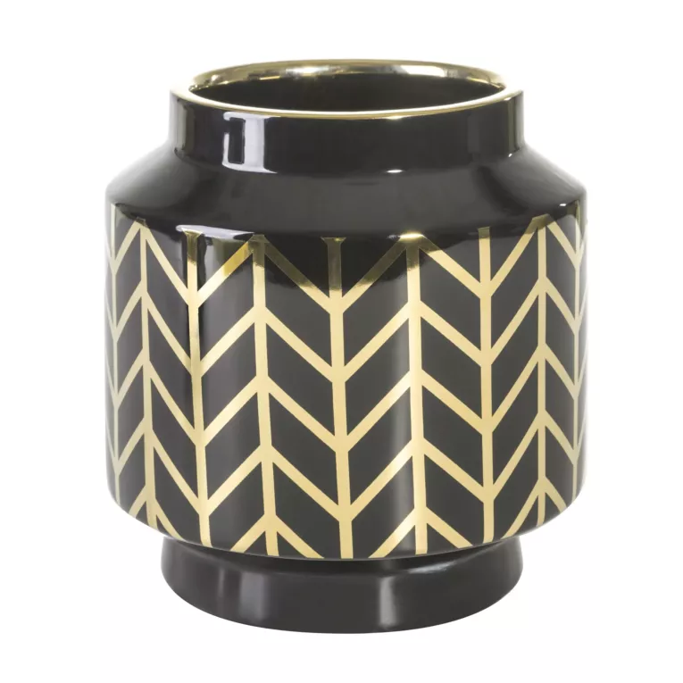 Wazon dekoracyjny EMERA czarny ze złotym wzorem geometrycznym  Eurofirany