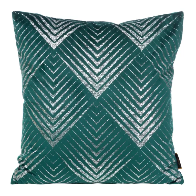 Poszewka na poduszkę 45x45 cm welwetowa ze srebrnym geometrycznym nadrukiem ciemnoturkusowa BLINK 36 Eurofirany