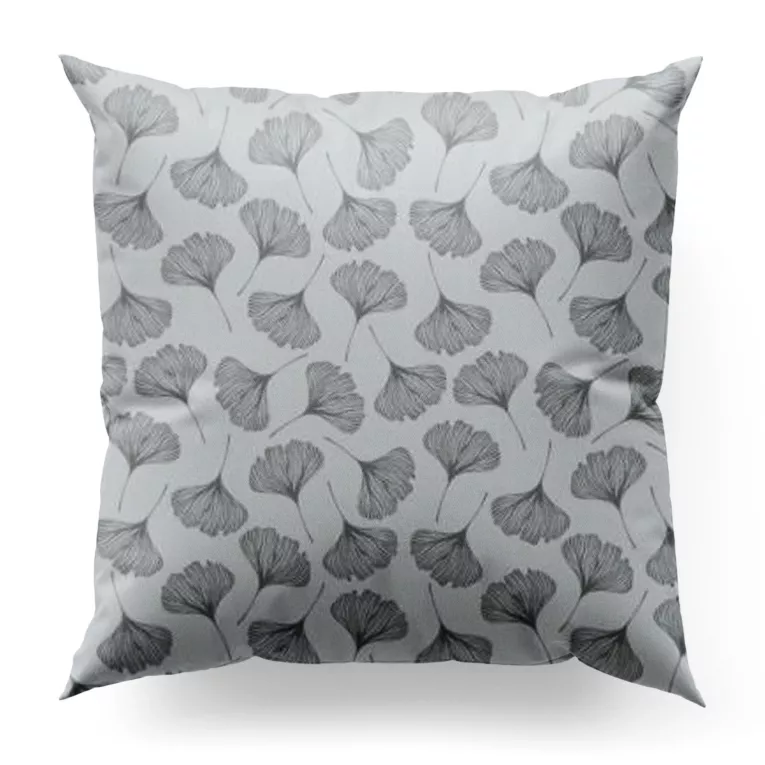 Poszewka szyta biało popielata z miękkiej tkaniny z nadrukiem w botaniczny wzór