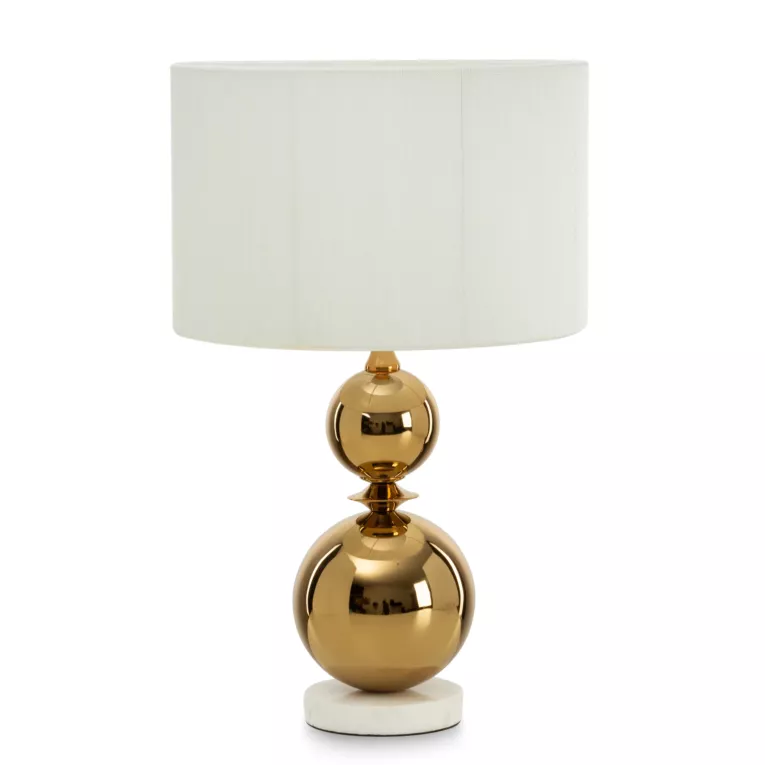 Lampa stołowa do salonu biało, złota DAISY na metalowej podstawie z matowym abażurem Eurofirany