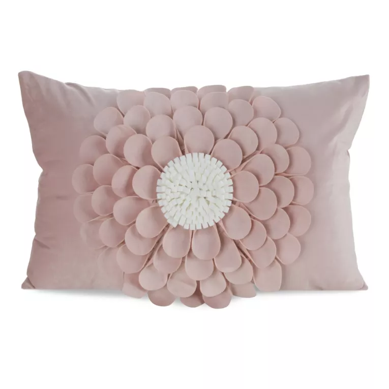 Poszewka na poduszkę 30 x 50 cm z welwetu kolor pudrowy zdobiona kwiatem 3D FLORES 2 Eurofirany